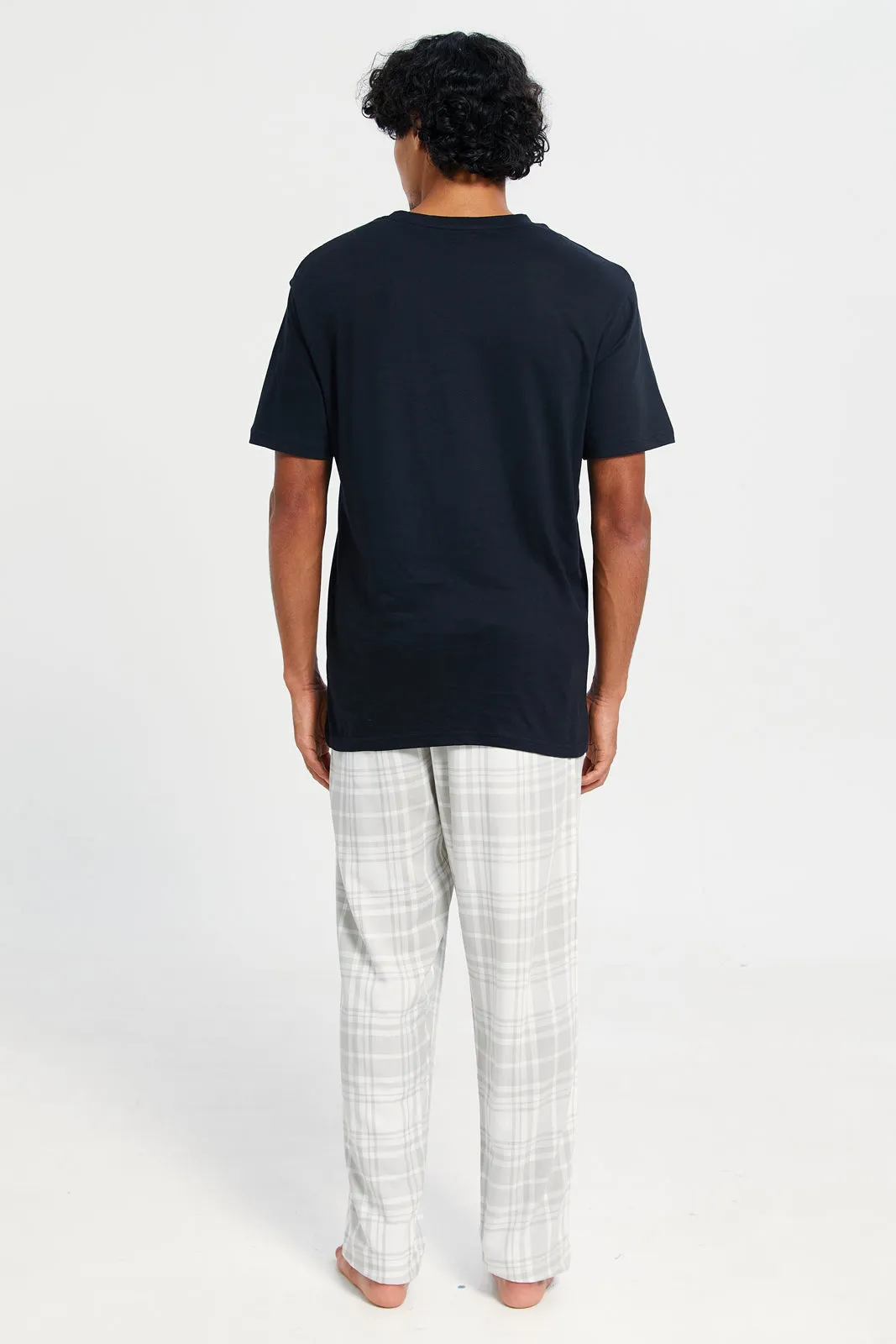 Men Black And Grey Checkered Pyjama Set (2 Piece)