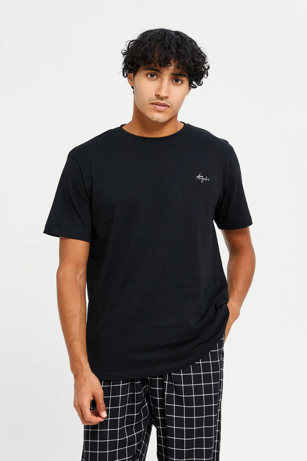 Men Black Checkered Pyjama Set (2 Piece)