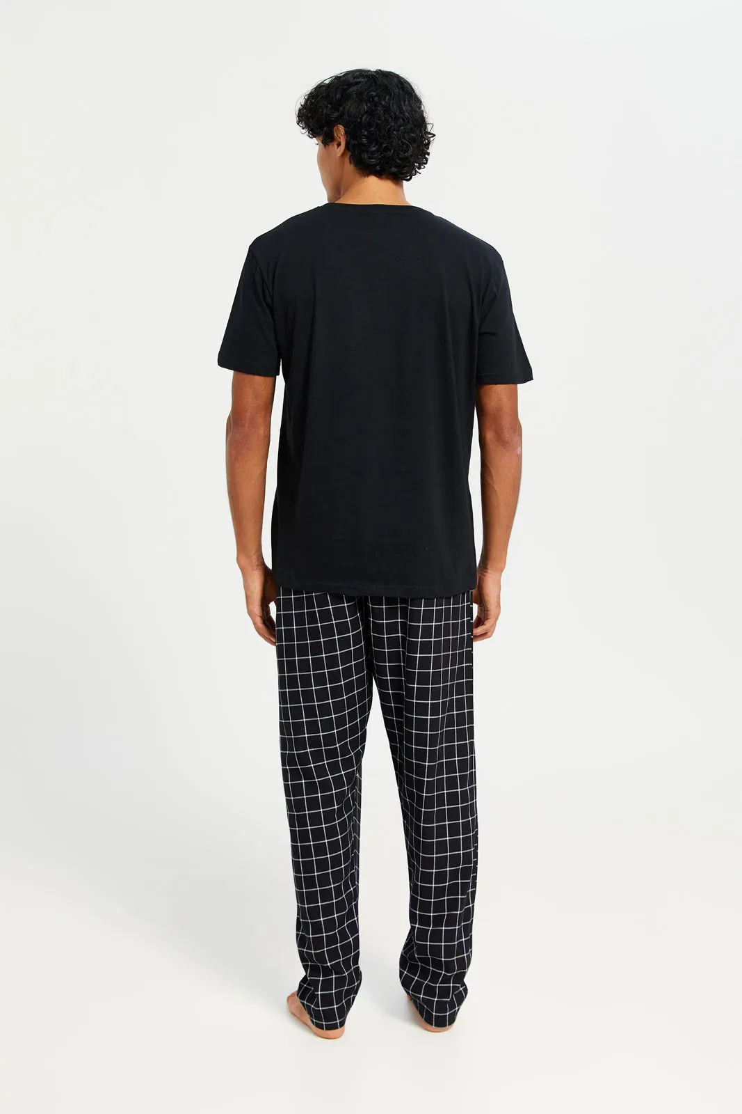 Men Black Checkered Pyjama Set (2 Piece)