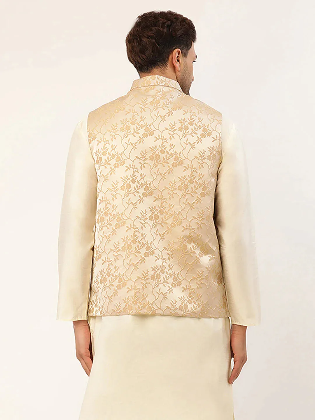 Men'S Beige Embossed Nehru Jacket