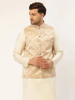 Men'S Beige Embossed Nehru Jacket
