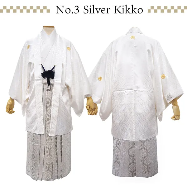 Men's Formal Kimono, Haori, and Hakama 3-Piece Set ＜White Haori＞