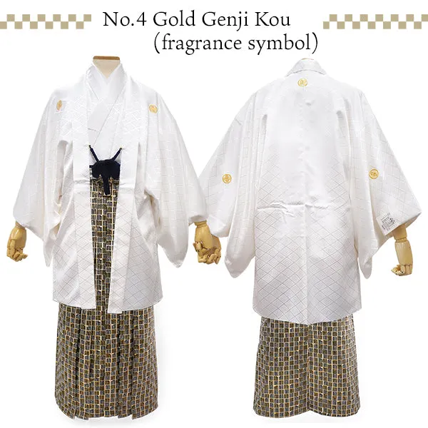 Men's Formal Kimono, Haori, and Hakama 3-Piece Set ＜White Haori＞