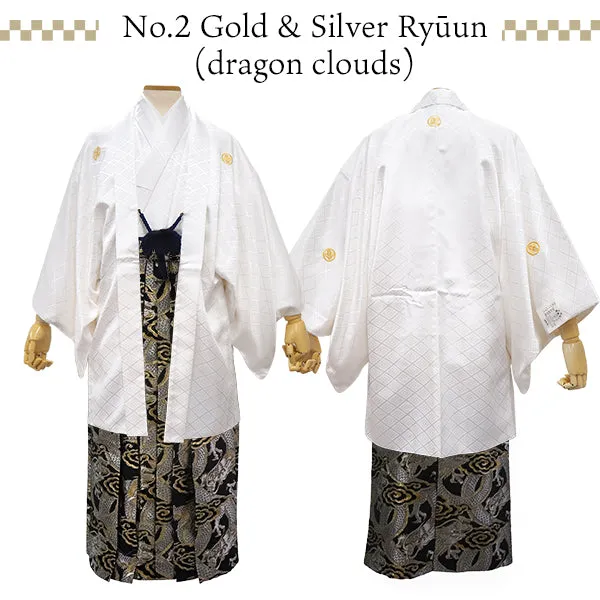 Men's Formal Kimono, Haori, and Hakama 3-Piece Set ＜White Haori＞