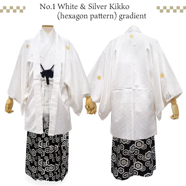 Men's Formal Kimono, Haori, and Hakama 3-Piece Set ＜White Haori＞