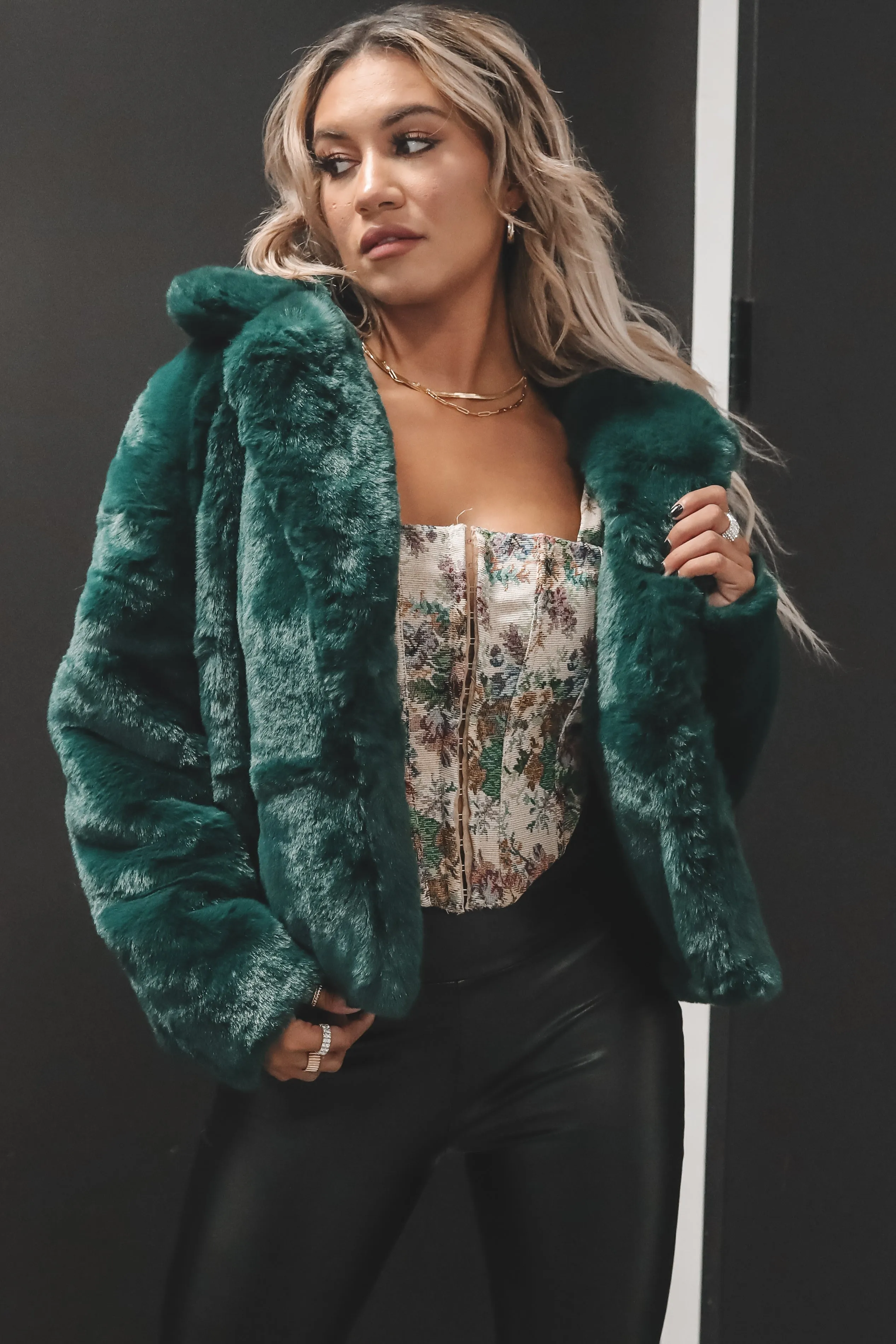 MINKPINK Raquel Emerald Faux Fur Jacket