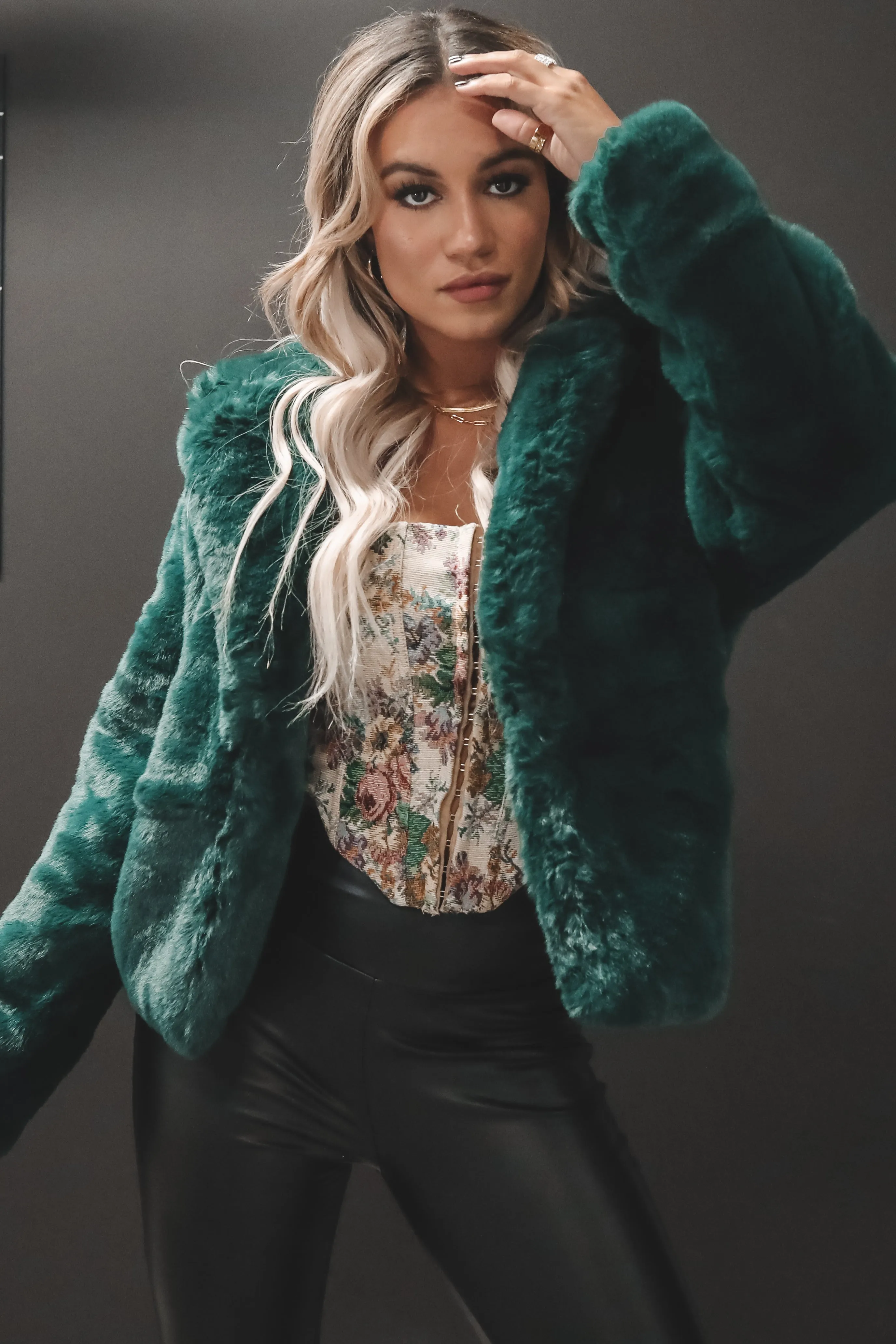 MINKPINK Raquel Emerald Faux Fur Jacket