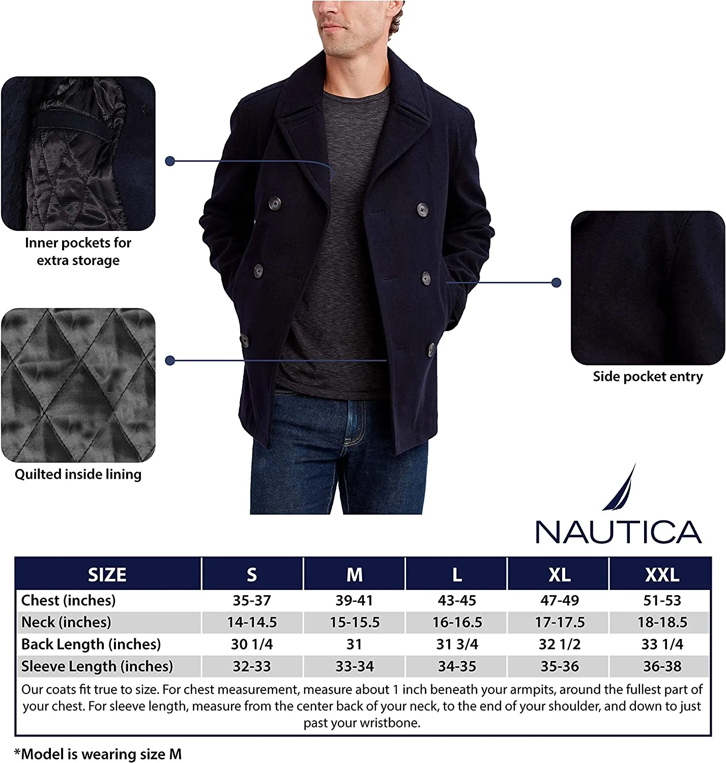 Nautica Military Men's Classic Double Breasted Peacoat