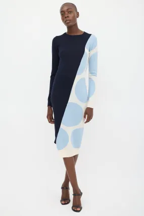 Navy & Light Blue Wool Asymmetrical Sweater Dress