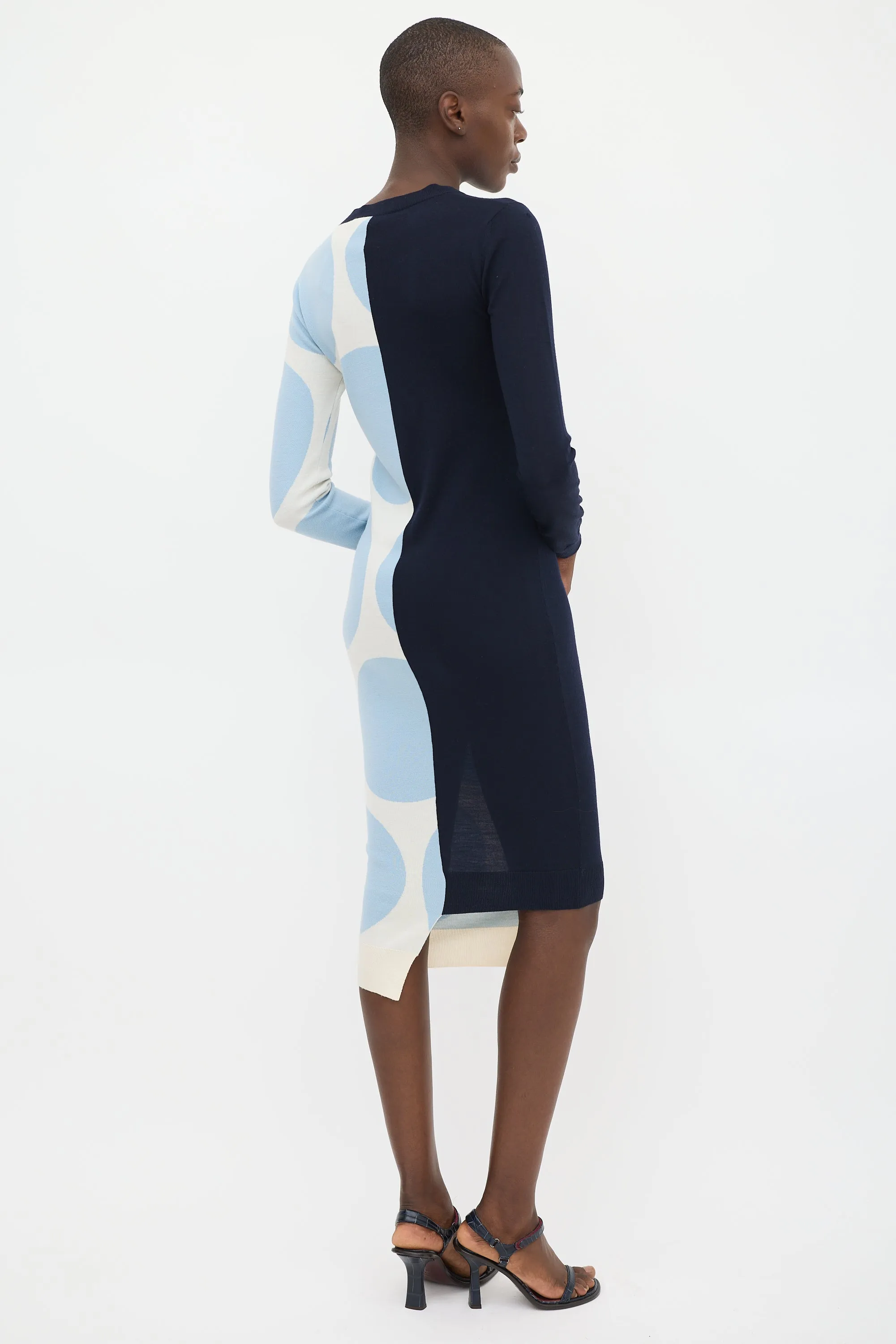 Navy & Light Blue Wool Asymmetrical Sweater Dress