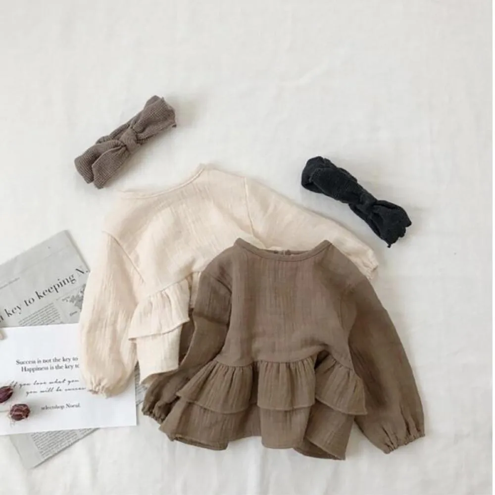 New Autumn Girls Long Sleeve Bottoming Shirt Children Cotton And Linen Pullover Jacket Baby T-shirt Wholesale