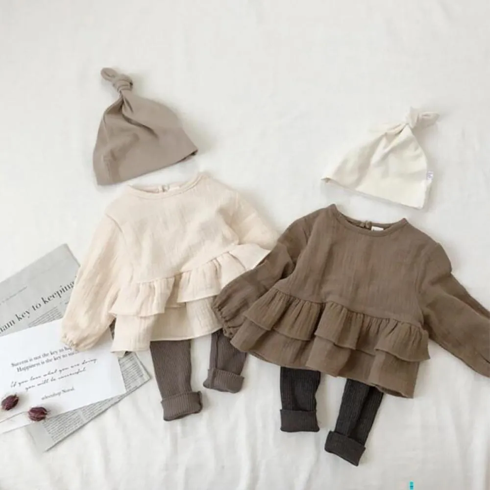 New Autumn Girls Long Sleeve Bottoming Shirt Children Cotton And Linen Pullover Jacket Baby T-shirt Wholesale