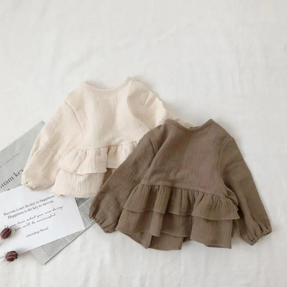 New Autumn Girls Long Sleeve Bottoming Shirt Children Cotton And Linen Pullover Jacket Baby T-shirt Wholesale