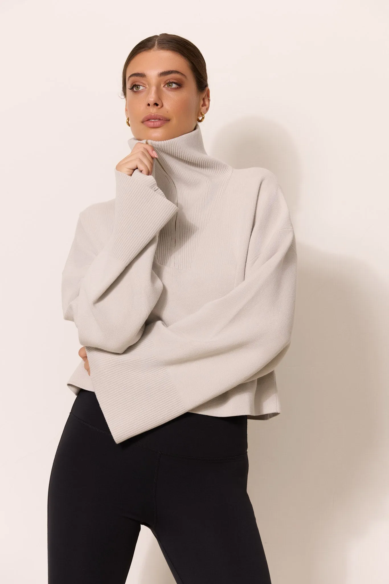 OLLY half zip knit cropped sweater - Vapor Blue