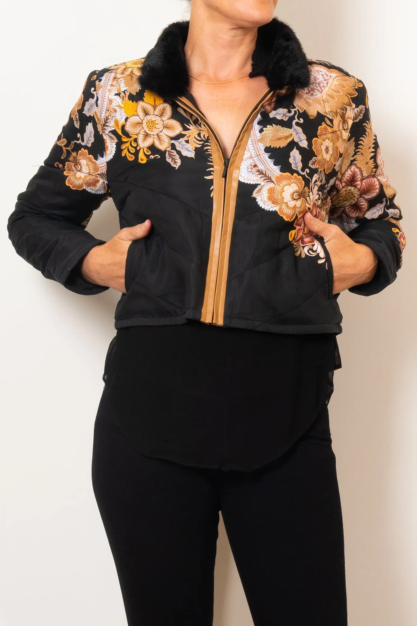 Once Was Empress Cupro Viscose Bomber Jacket Dragon Flower