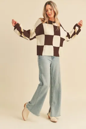 Oversized Checkerboard Pullover Chocolate Checker