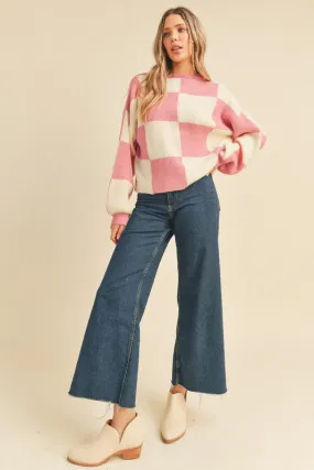 Oversized Checkerboard Pullover Cool Pink Checker