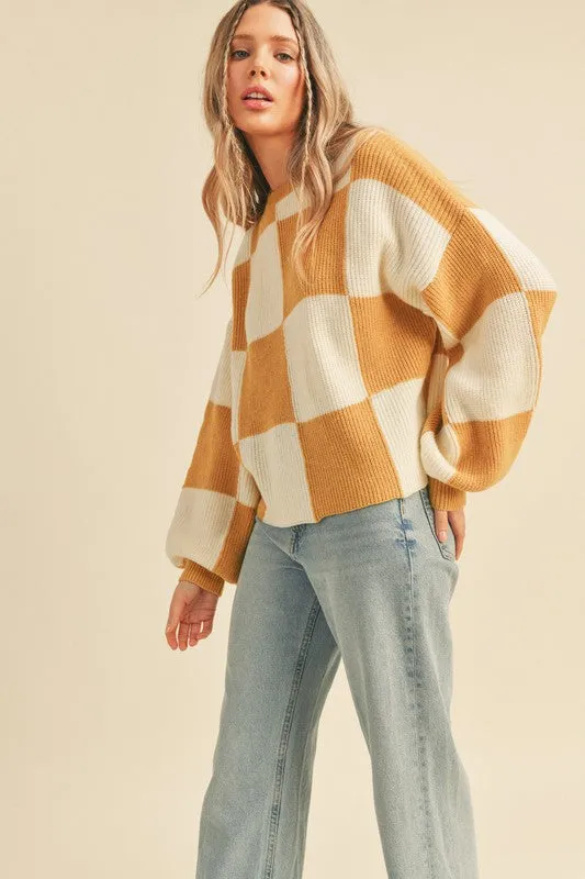 Oversized Checkerboard Pullover Mustard Checker