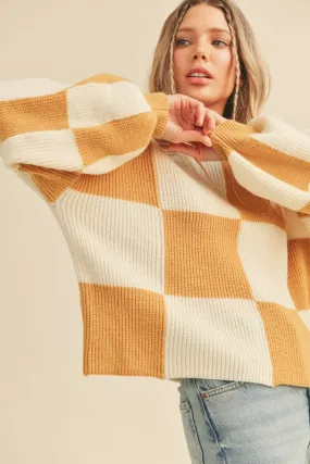 Oversized Checkerboard Pullover Mustard Checker