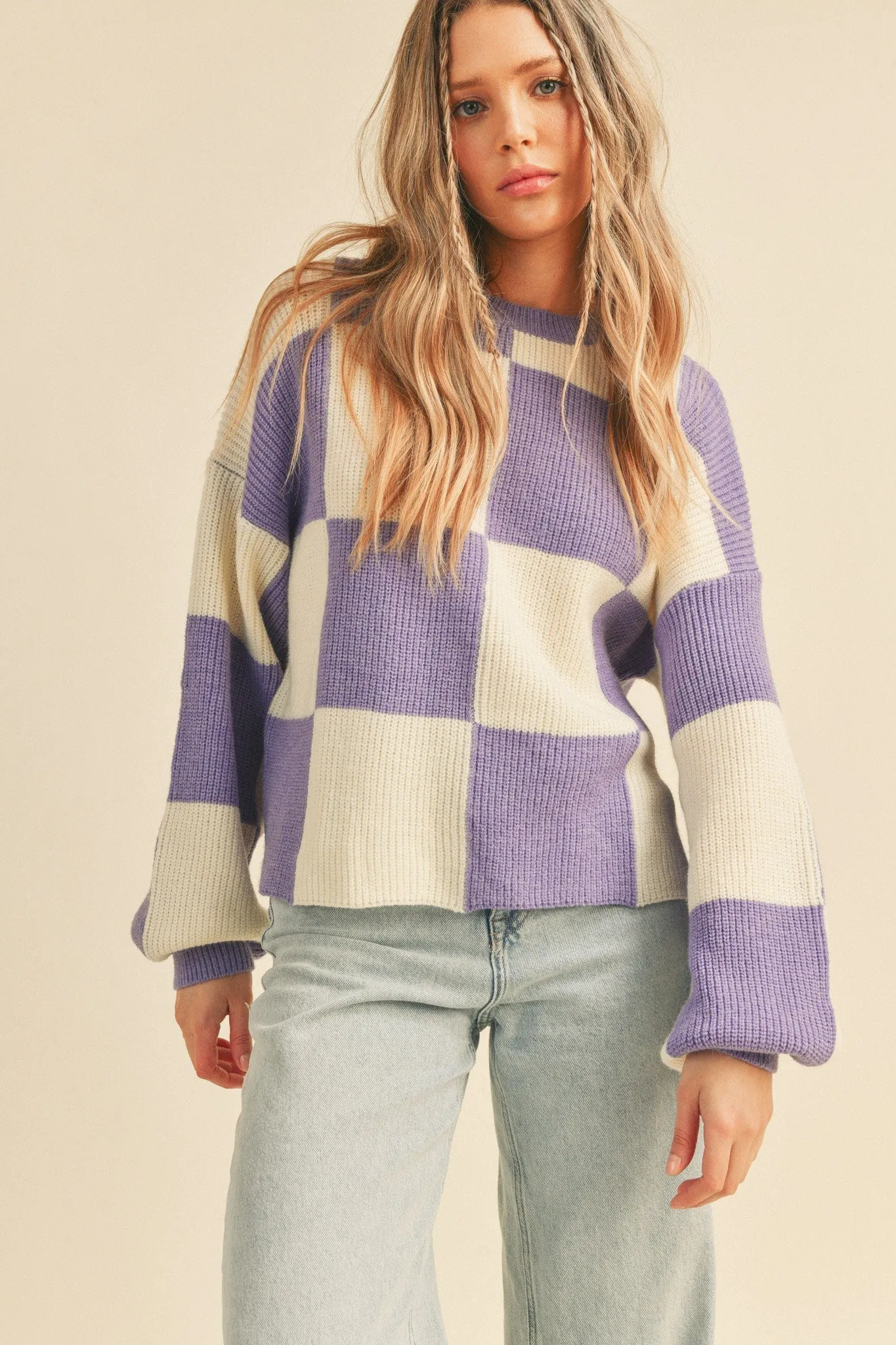 Oversized Checkerboard Pullover Orchid Checker
