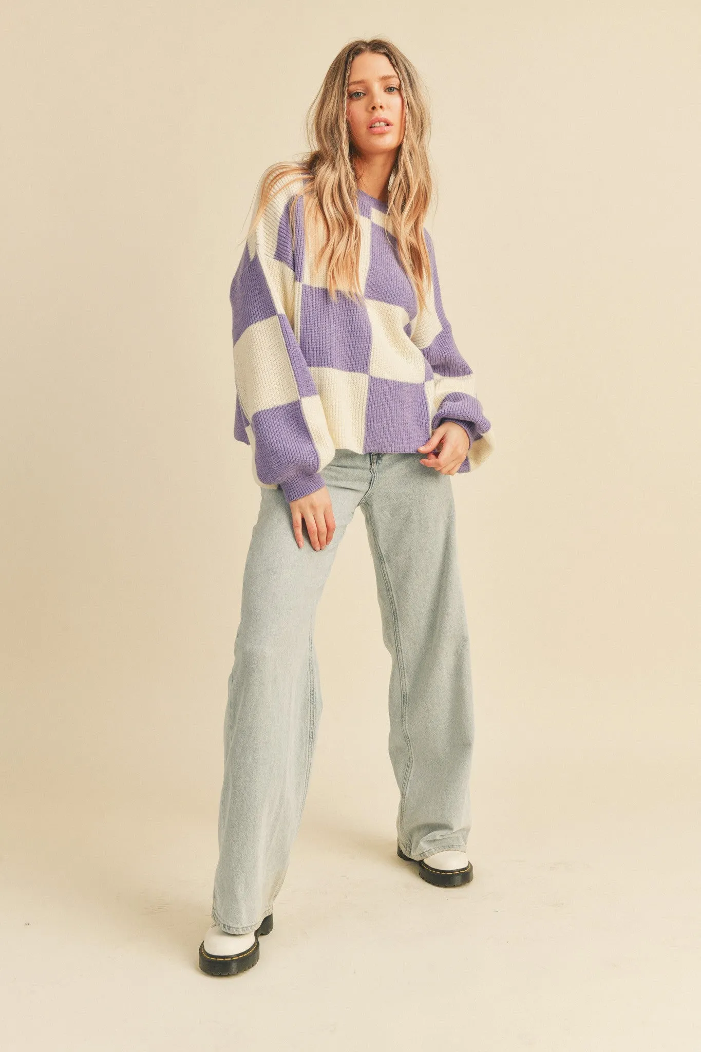 Oversized Checkerboard Pullover Orchid Checker