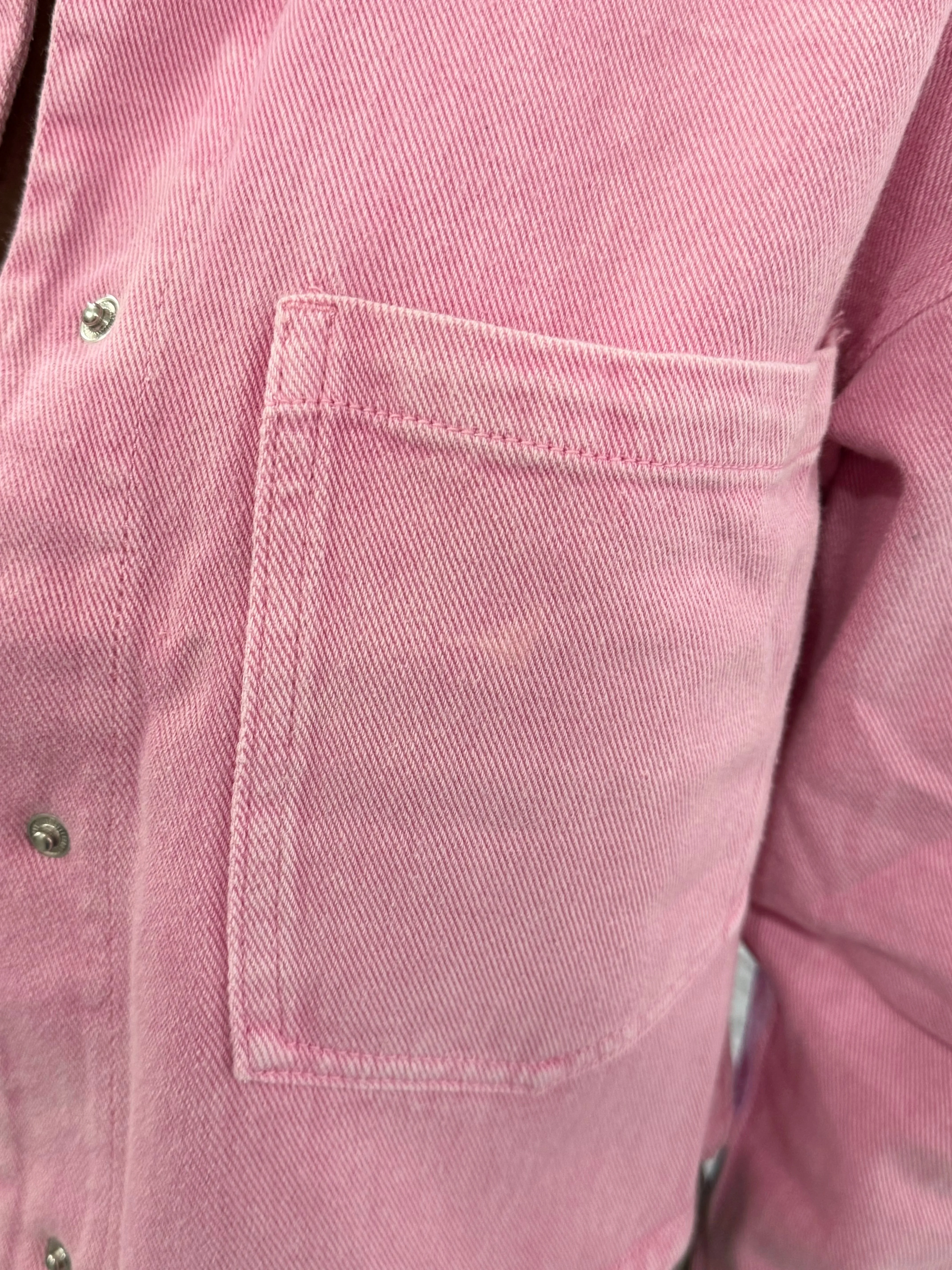 Oversized Pocket Snap Button Denim Jacket | Pink