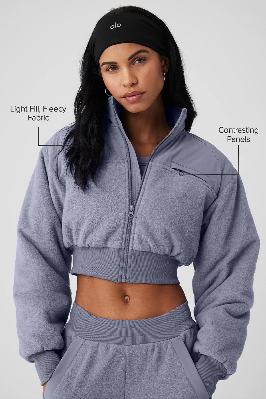 Polar Fleece Cropped Wintry Mix Jacket - Fog