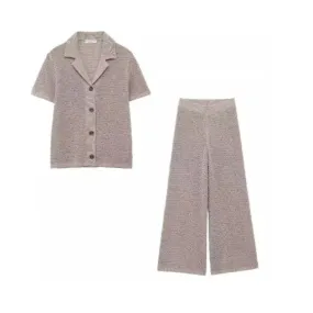 Pre Order:  Knitted Loose Polo Shirt   Pants Set