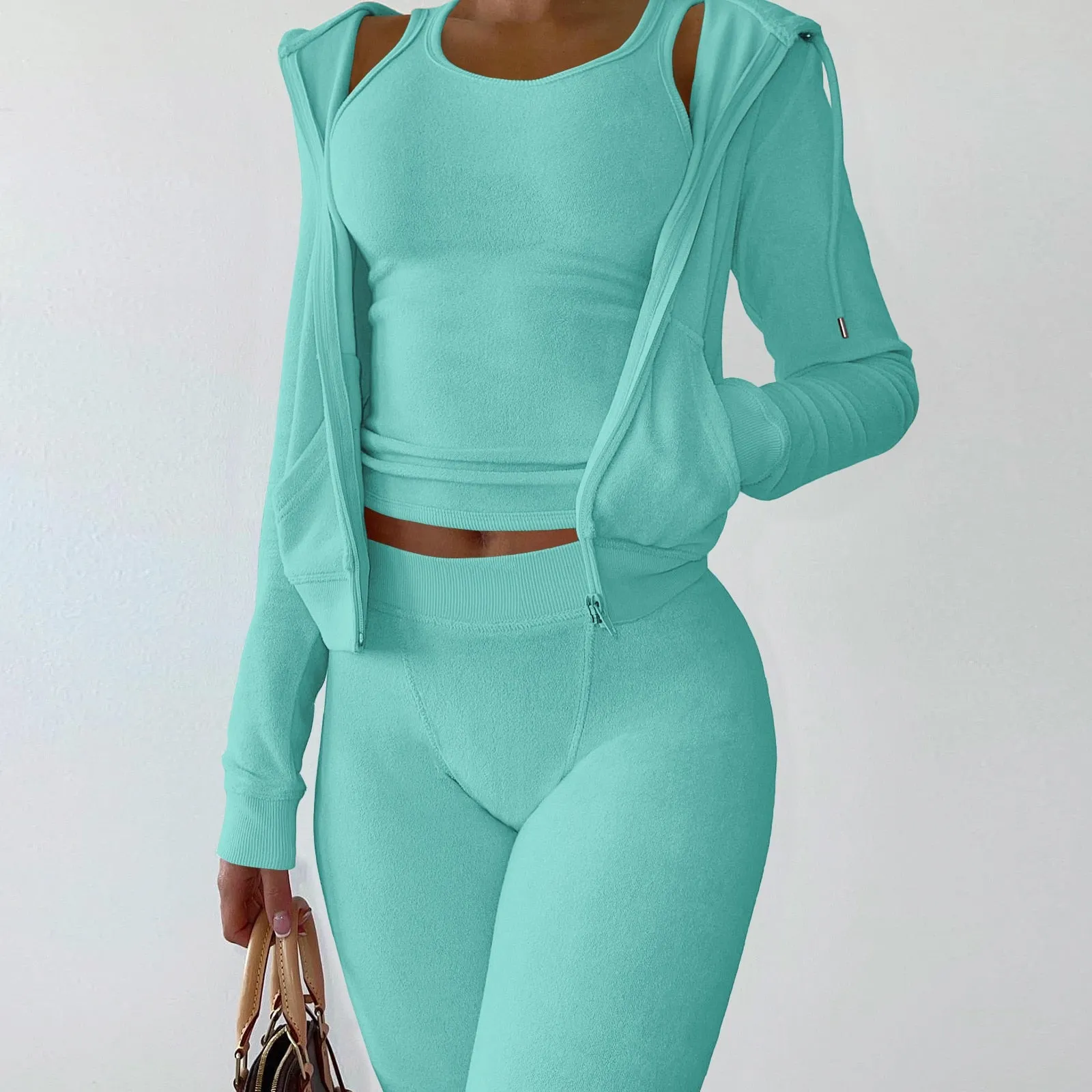 Purpdrank - Cropped Jacket Tracksuit Two Piece Set Elegant 2 Pieces Sets Women Luxury Outfit Sweatsuit Velour Zip Up Hoodie Jackets