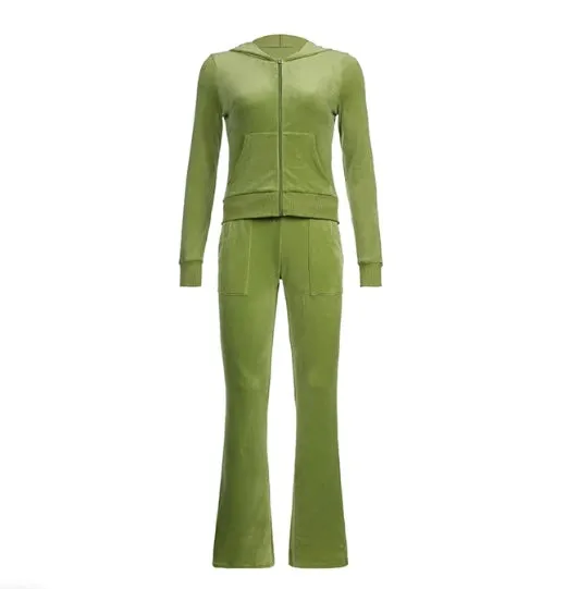 Purpdrank - Y2K Aesthetic Velvet Tracksuit Zip Up Cropped Hoodie Jacket and Low Waist Pants Two Piece Sets Women Casual Autumn Co-ord Suit