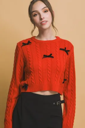 Red Cropped Sweater Bow