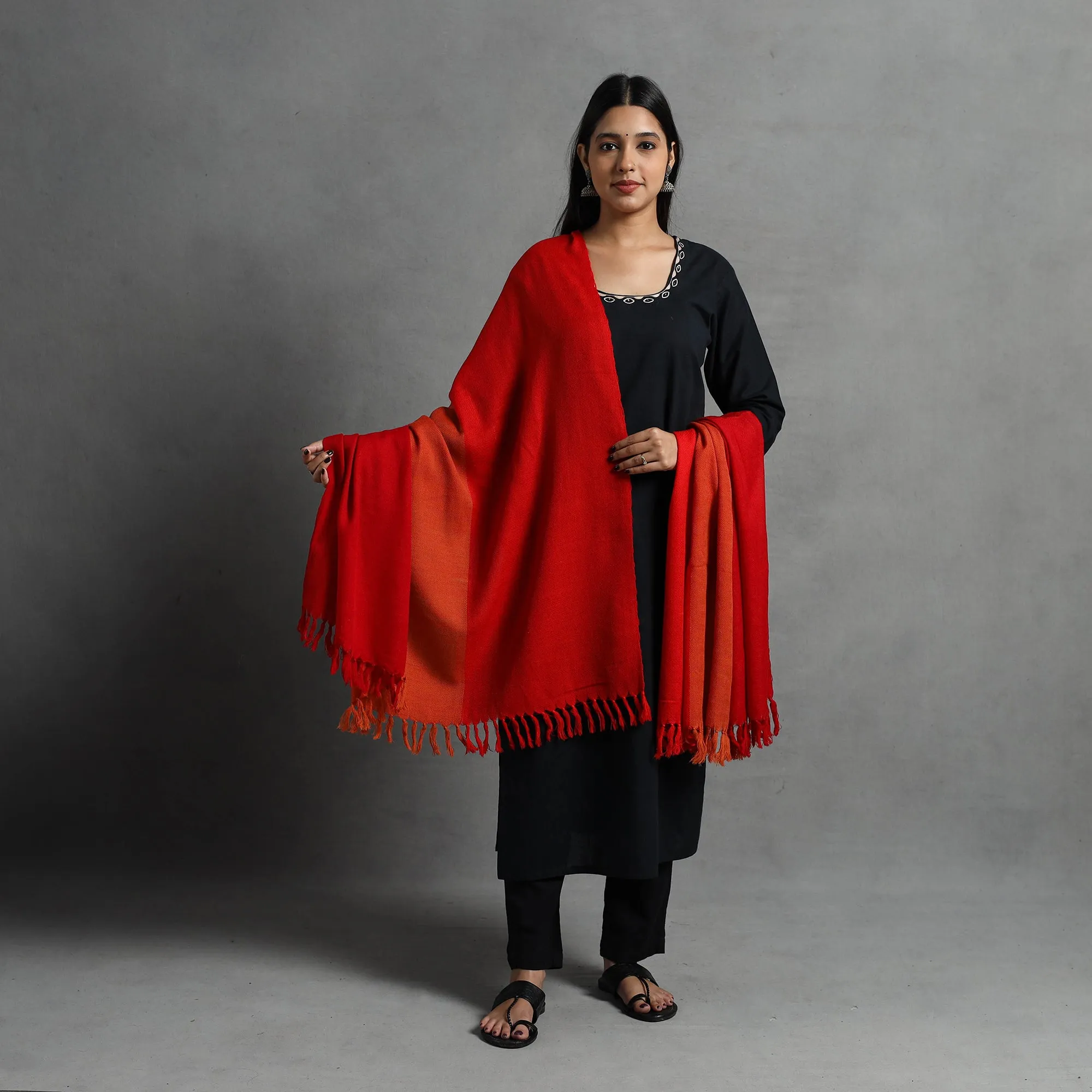 Red - Kumaun Handwoven Pure Merino Wool Shawl for Women 54