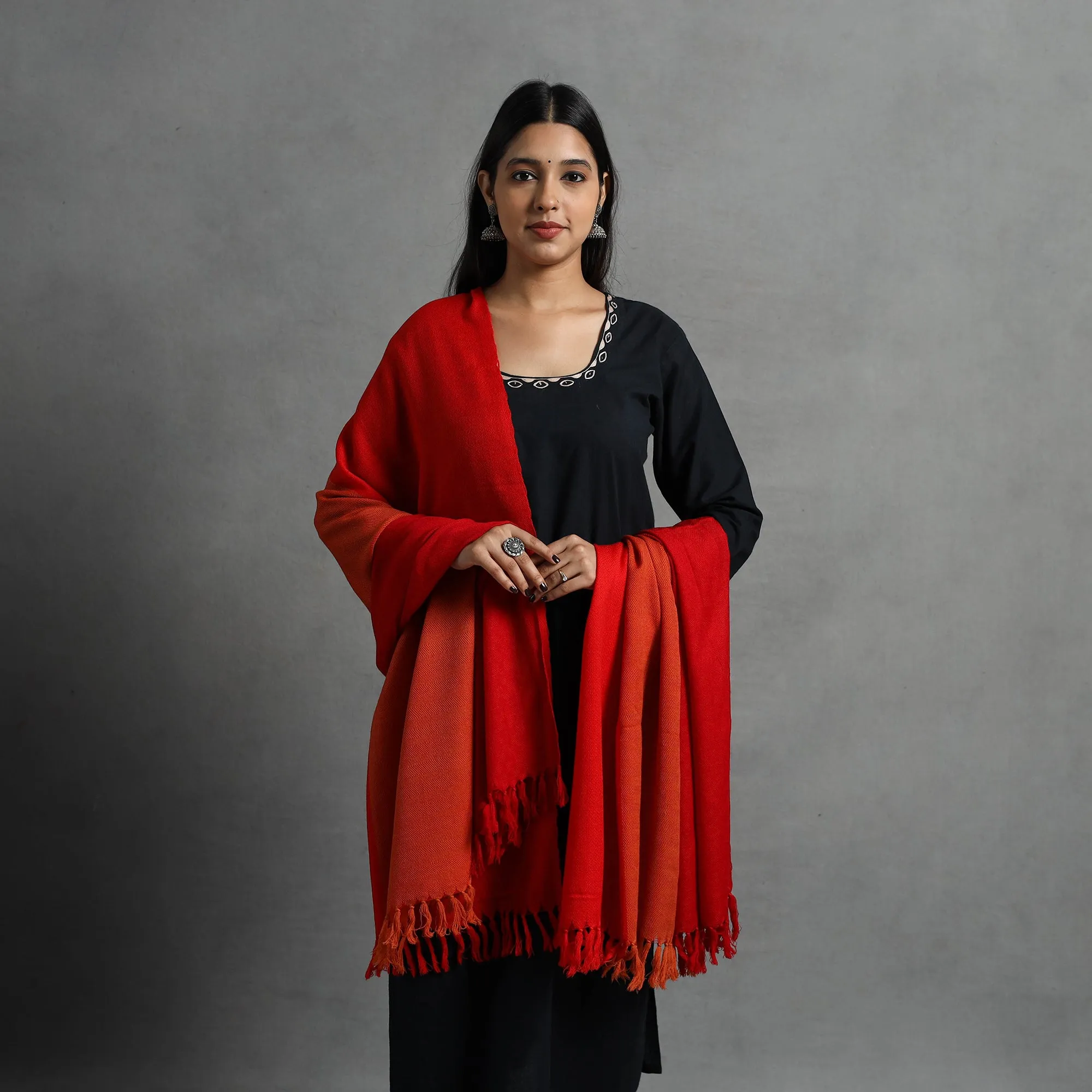 Red - Kumaun Handwoven Pure Merino Wool Shawl for Women 54