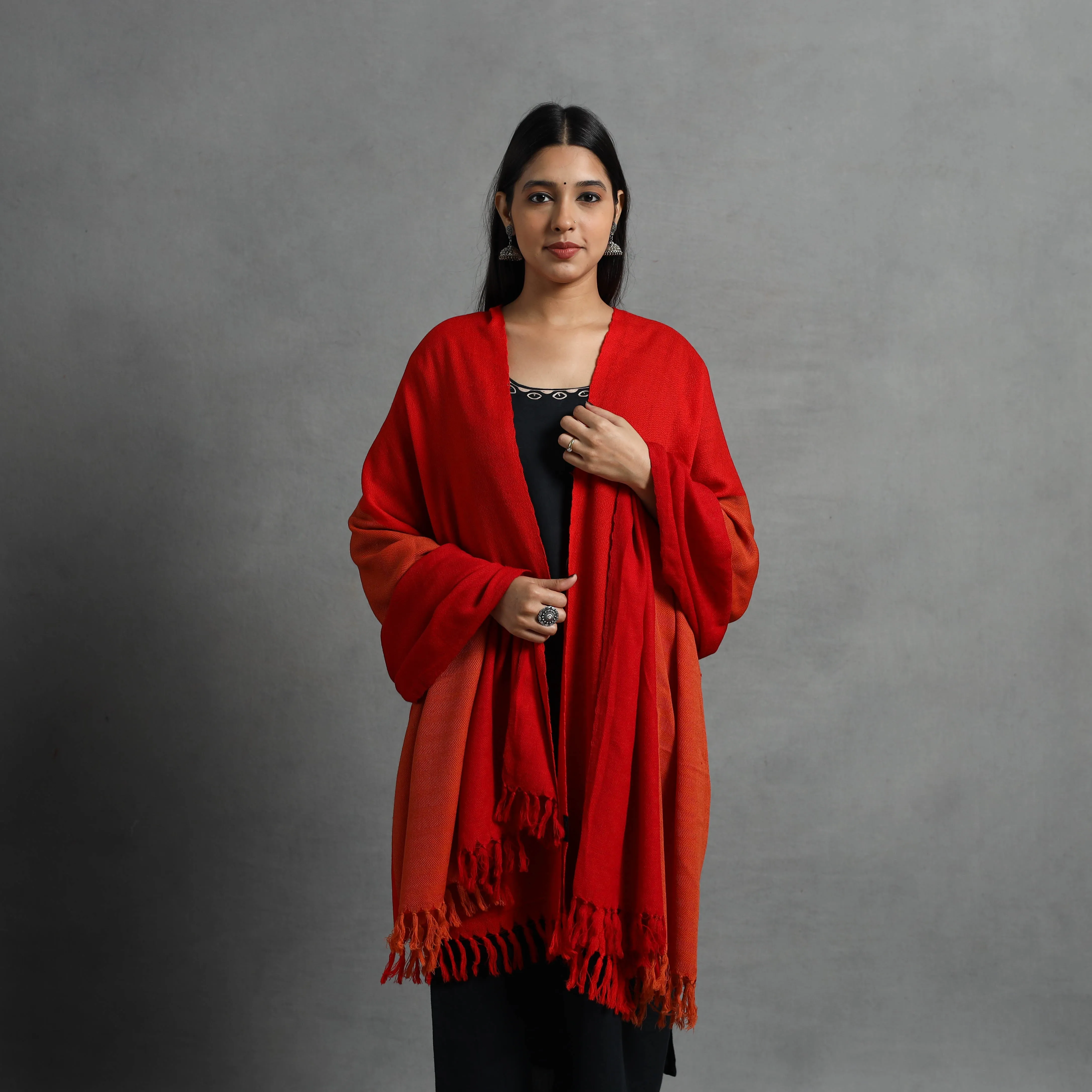 Red - Kumaun Handwoven Pure Merino Wool Shawl for Women 54