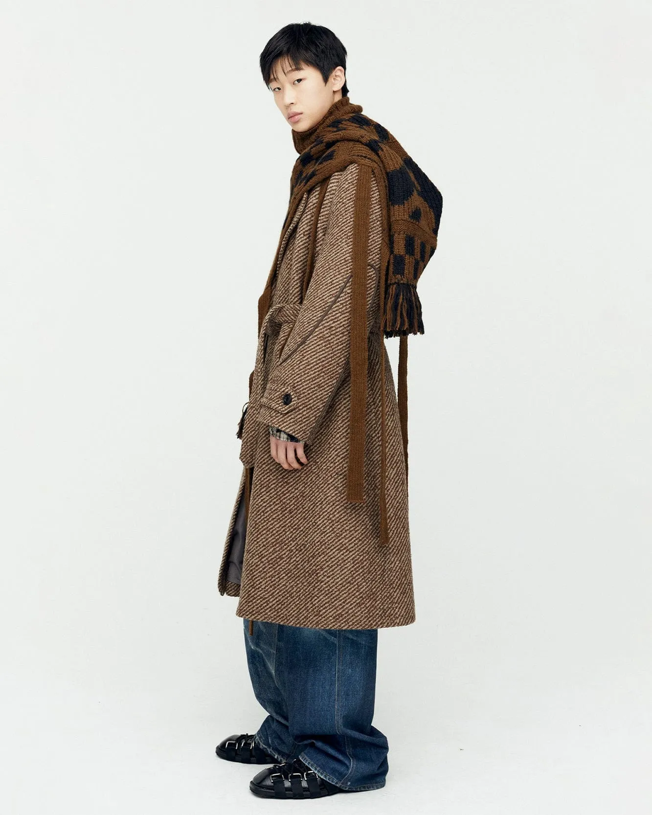 ROVY DOUBLE BREASTED BIG TWILL COAT awa639m(BROWN)