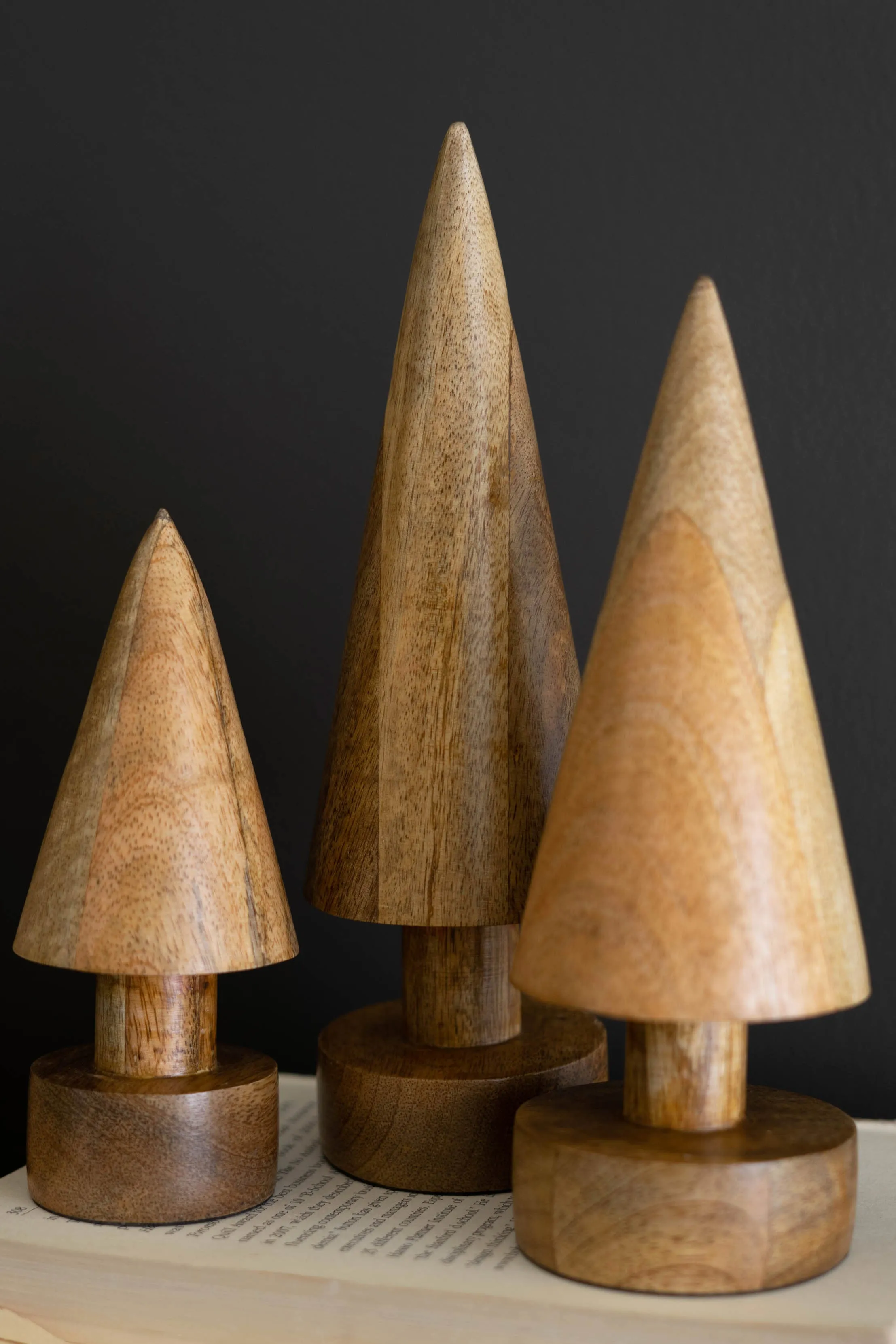 Set Of Three Turned Wooden Christmas Trees