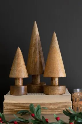 Set Of Three Turned Wooden Christmas Trees