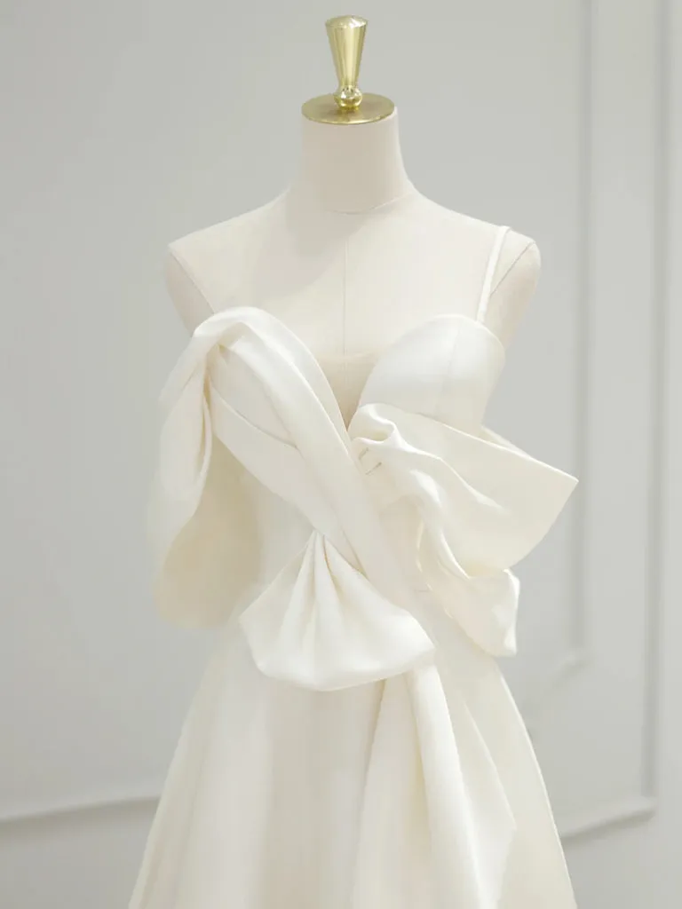 Simple off Shoulder Satin White Long Prom Dress, White Long Evening Dress