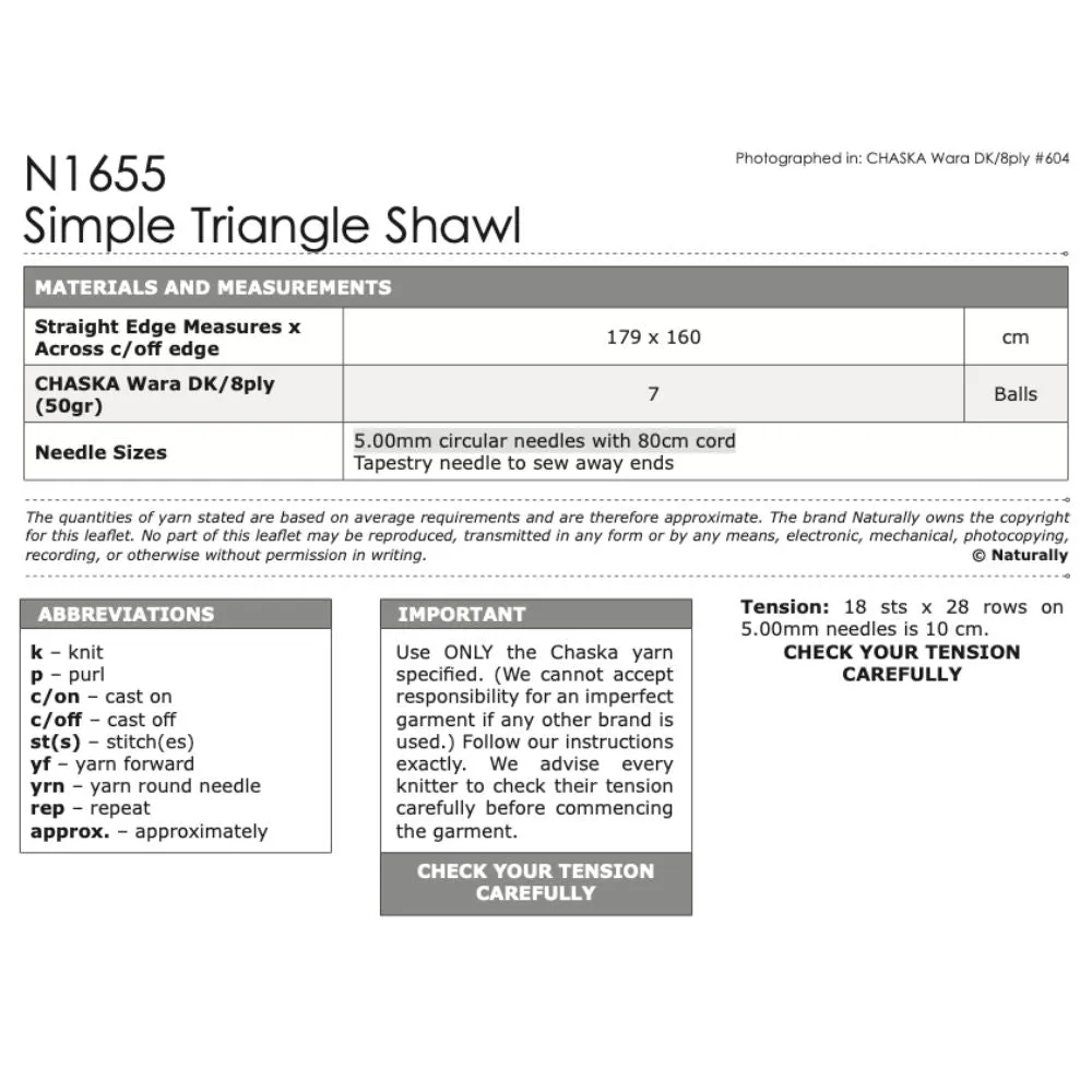 Simple Triangle Shawl Knitting Pattern (N1655)