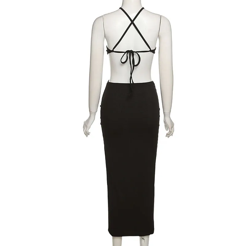 Summer Halter Maxi Dress Elegant Sexy Sleeveless Backless Club Party Cutout Bandage Dresses