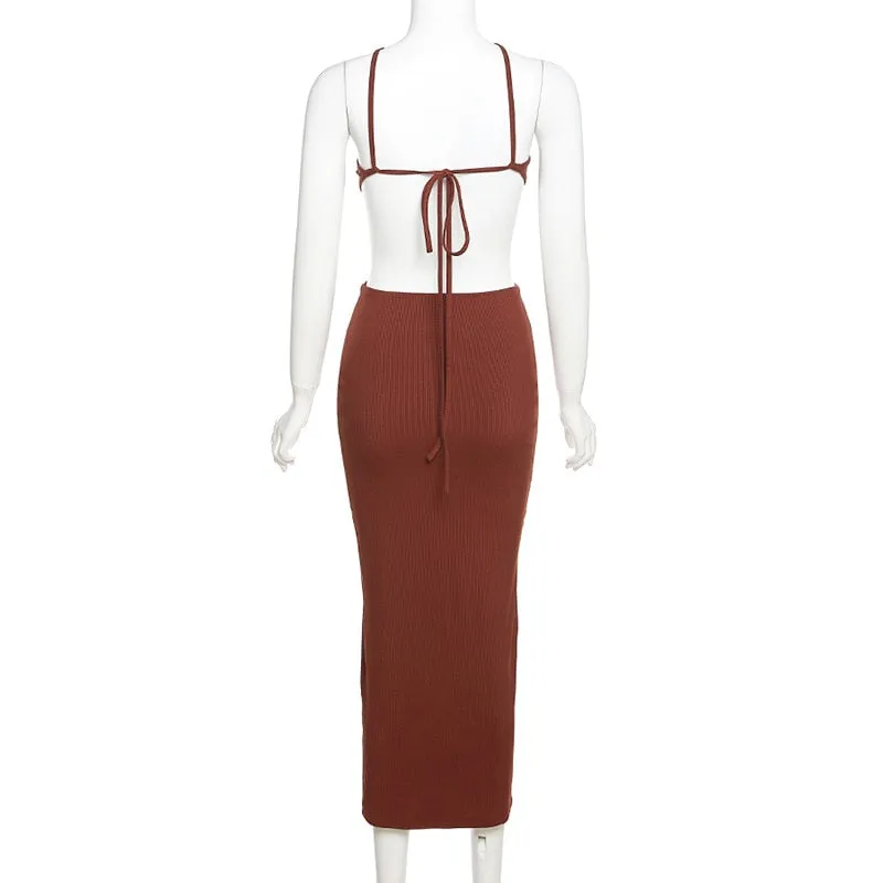 Summer Halter Maxi Dress Elegant Sexy Sleeveless Backless Club Party Cutout Bandage Dresses