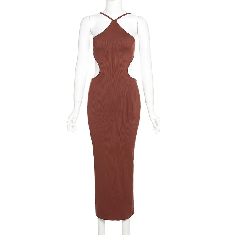 Summer Halter Maxi Dress Elegant Sexy Sleeveless Backless Club Party Cutout Bandage Dresses