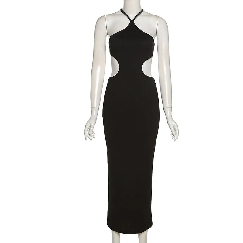 Summer Halter Maxi Dress Elegant Sexy Sleeveless Backless Club Party Cutout Bandage Dresses