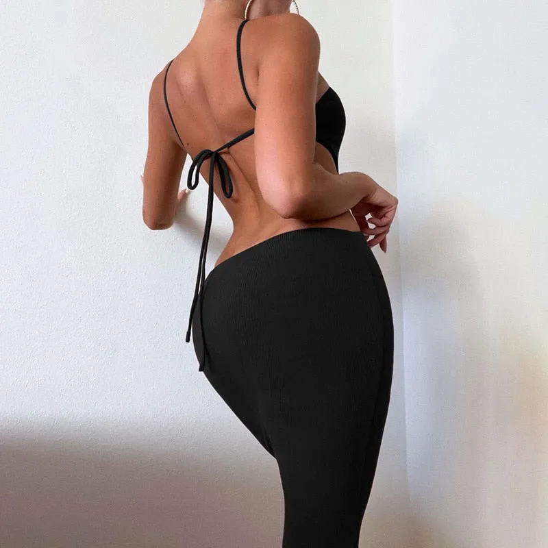 Summer Halter Maxi Dress Elegant Sexy Sleeveless Backless Club Party Cutout Bandage Dresses