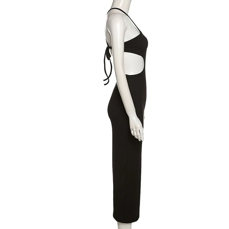 Summer Halter Maxi Dress Elegant Sexy Sleeveless Backless Club Party Cutout Bandage Dresses