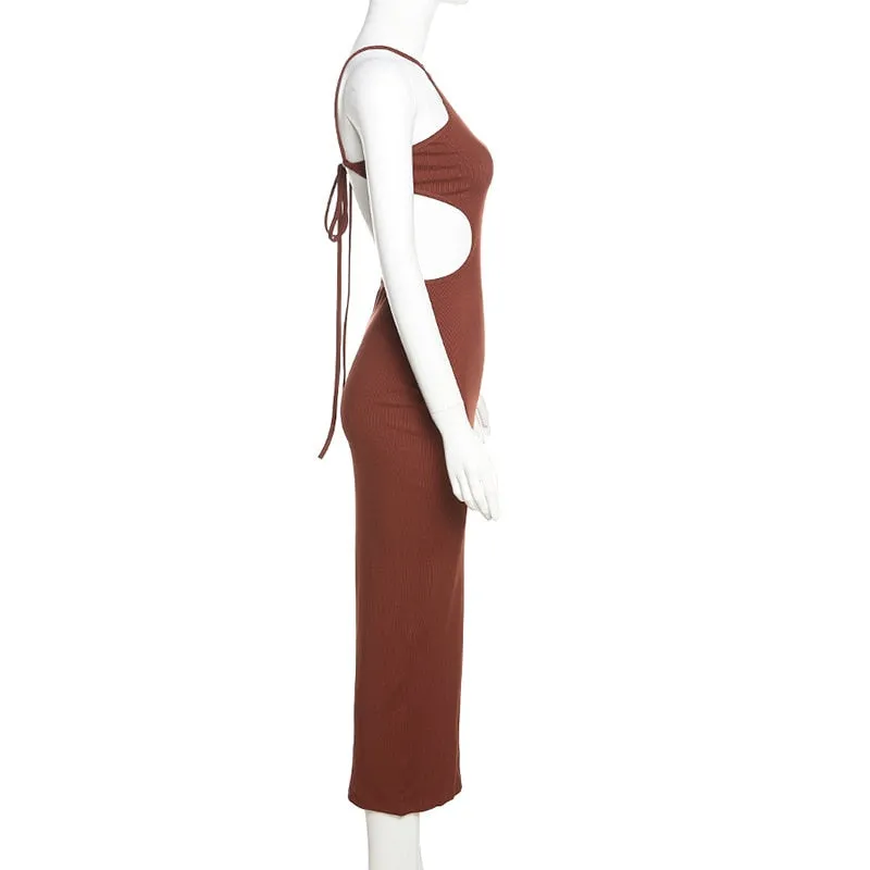 Summer Halter Maxi Dress Elegant Sexy Sleeveless Backless Club Party Cutout Bandage Dresses
