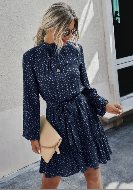 TastyHottie - Pretty Printed Ruffle Hem Shirt Dress