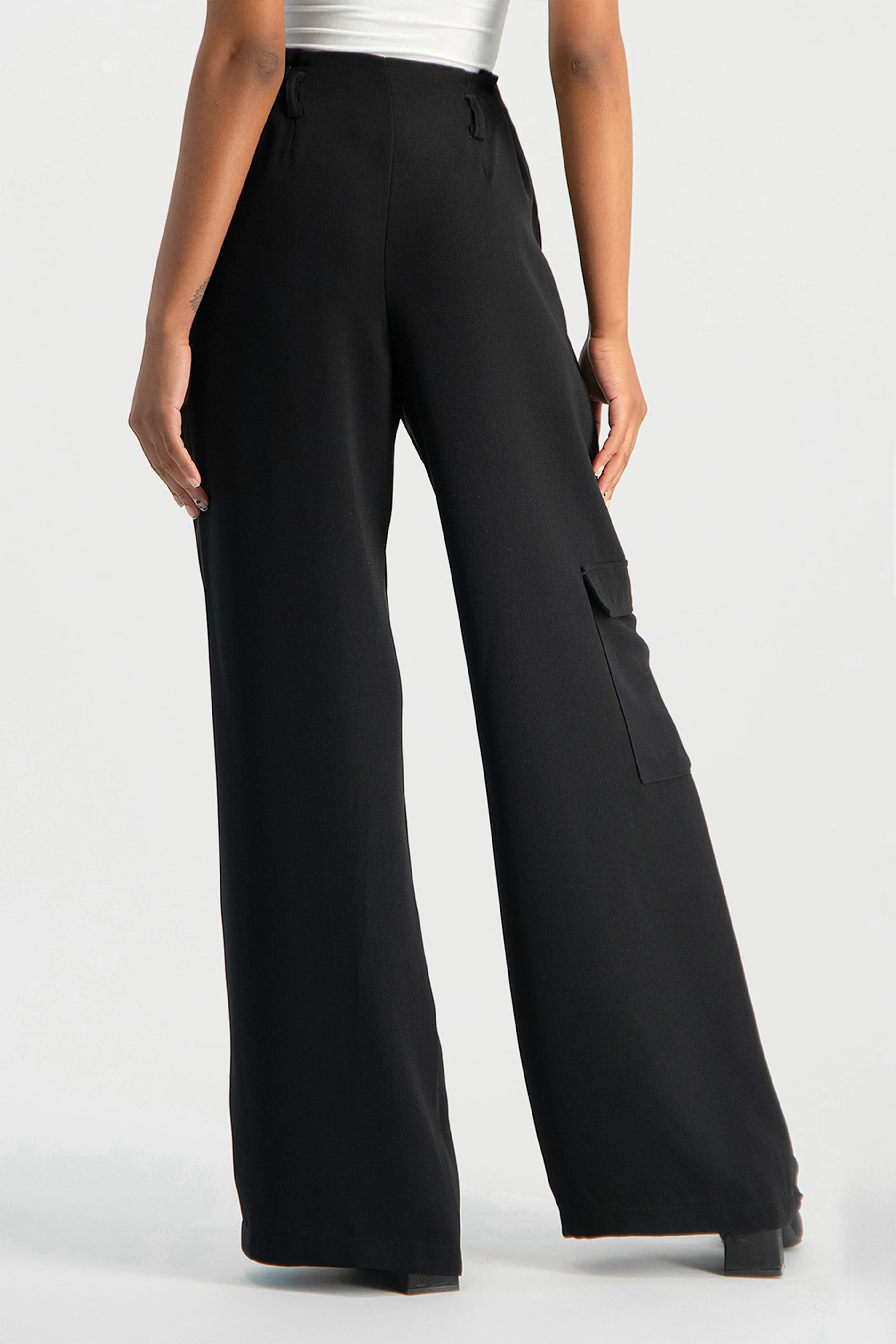 Taytum Wide Leg Cargo Suit Pant - Black