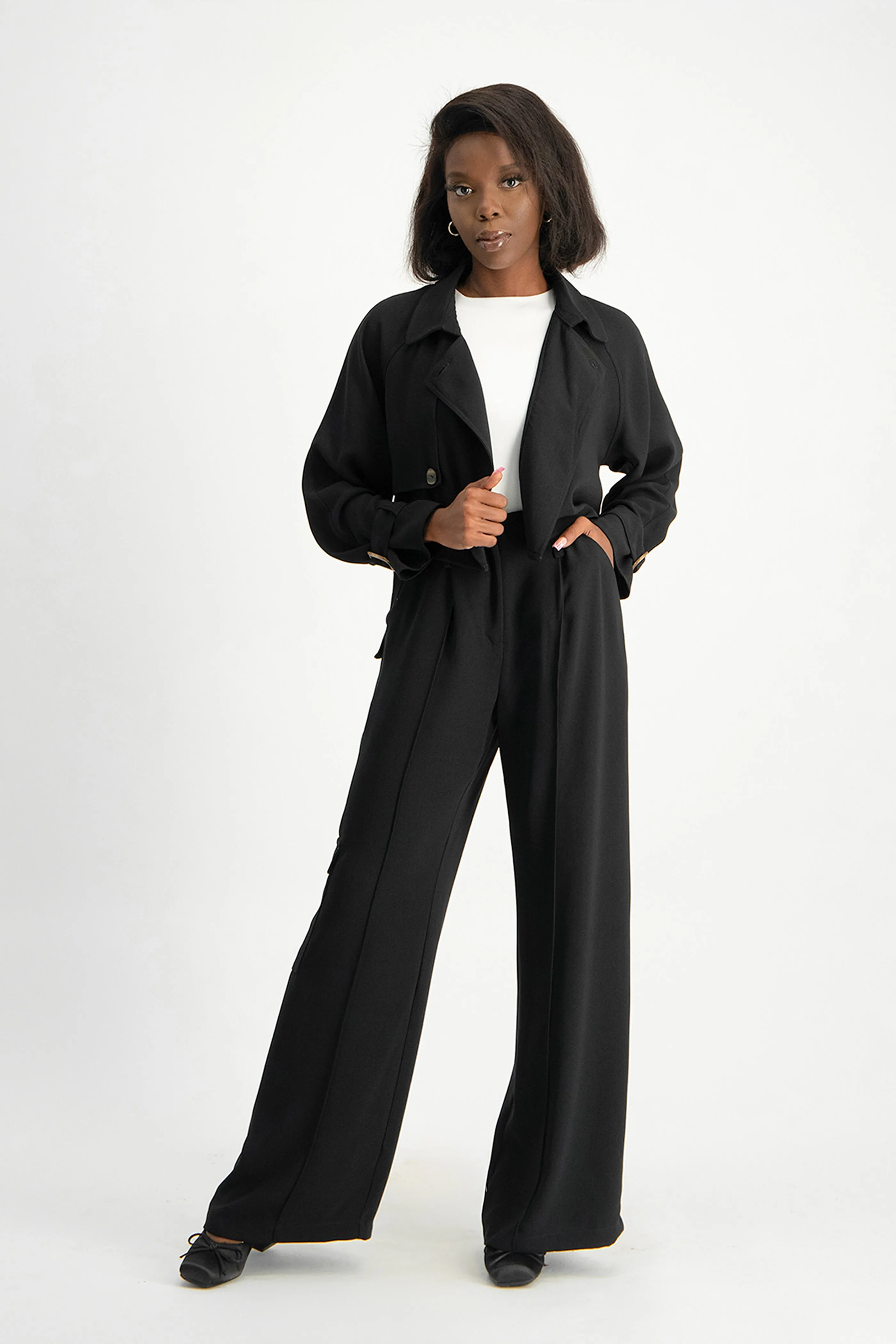 Taytum Wide Leg Cargo Suit Pant - Black