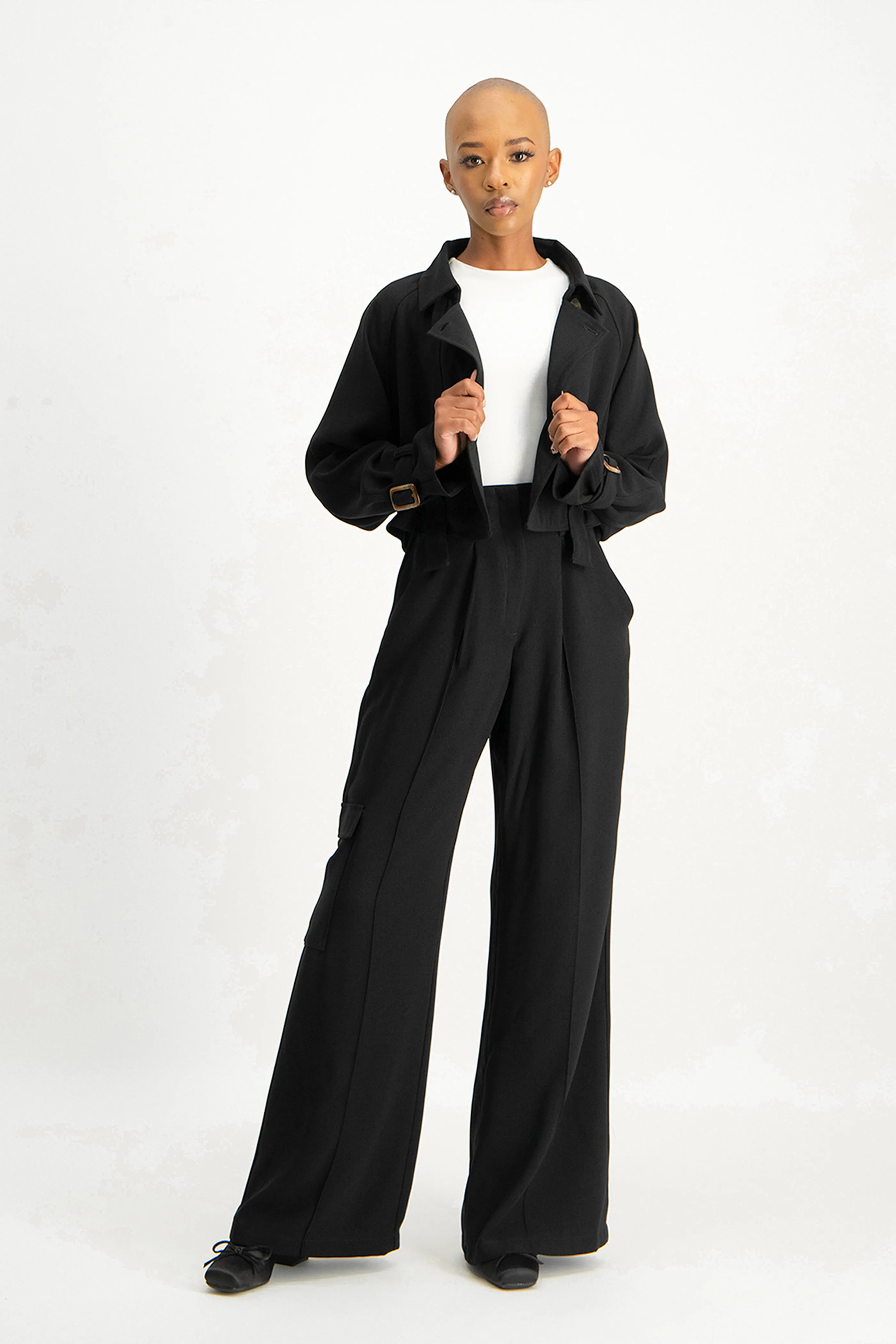 Taytum Wide Leg Cargo Suit Pant - Black